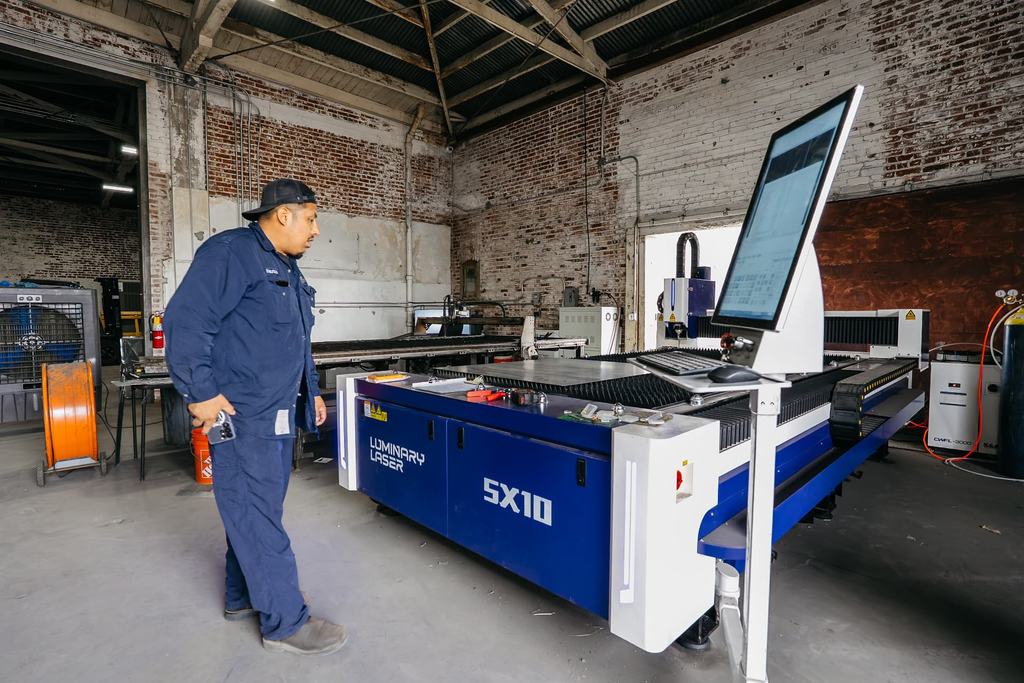 Large custom steel structural assembly in a fabrication shop