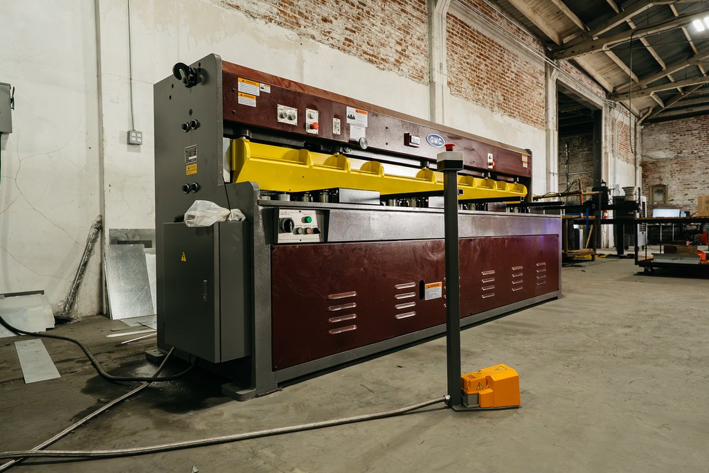 Sheet metal shear and brake on the shop floor